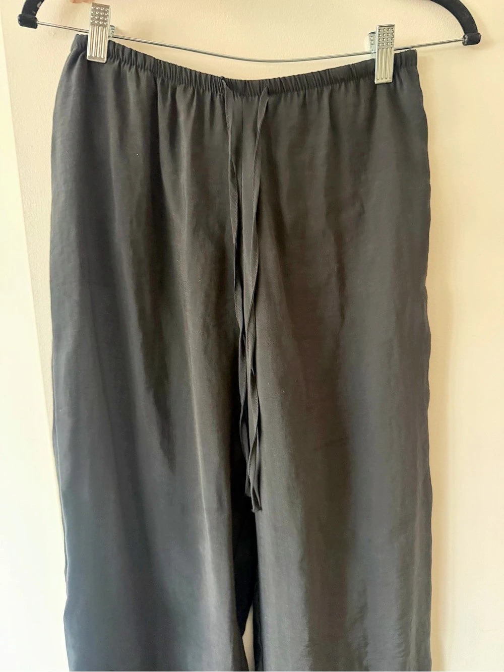 Zara Wide Leg Satin Effect Trouser Pants in Black Size XS